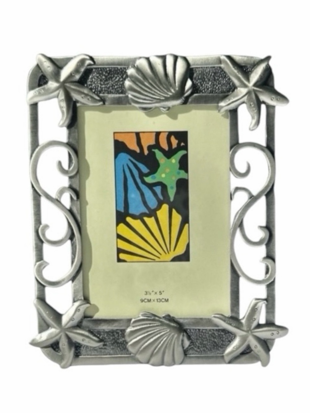 NEW Silver Pewter Nautical Theme Seashell and Starfish Picture Frame